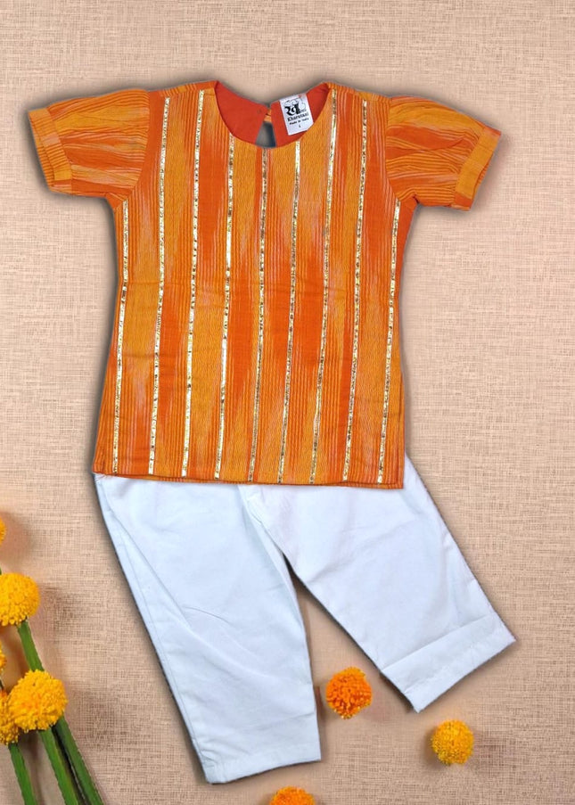 Ikkat Kurti Girls Set - Festive Outfit  - Ethnic Collection