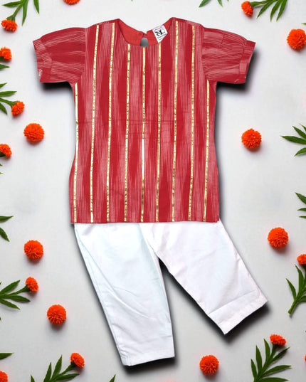 Ikkat Kurti Girls Set - Festive Outfit  - Ethnic Collection
