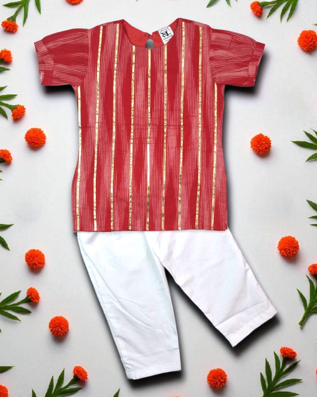 Ikkat Kurti Girls Set - Festive Outfit  - Ethnic Collection