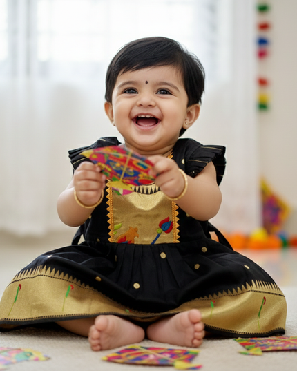 🖤 Sankranti Muniya Paithani Black Special Edition - Exclusive Girls Collection - Traditional Festive Wear