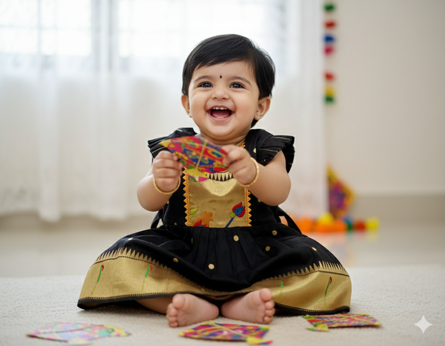 🖤 Sankranti Muniya Paithani Black Special Edition - Exclusive Girls Collection - Traditional Festive Wear