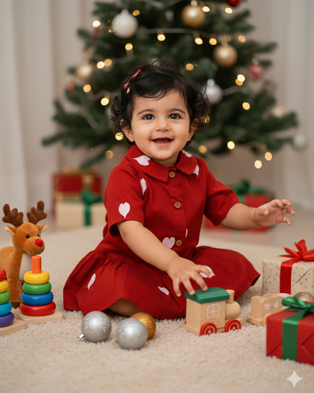 Girls Premium Cotton- Exclusive Red Collection - Kids Festive Clothing