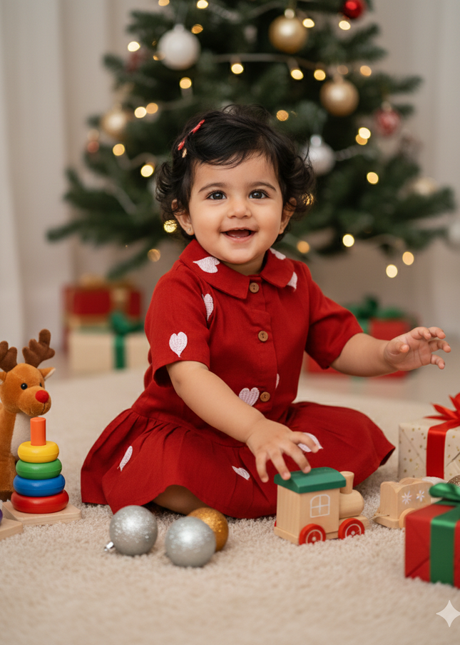 Girls Premium Cotton- Exclusive Red Collection - Kids Festive Clothing