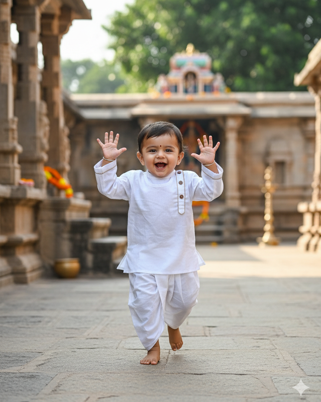 Kids White Kurta Dhoti Set - Festive Outfit - Ethnic Collection