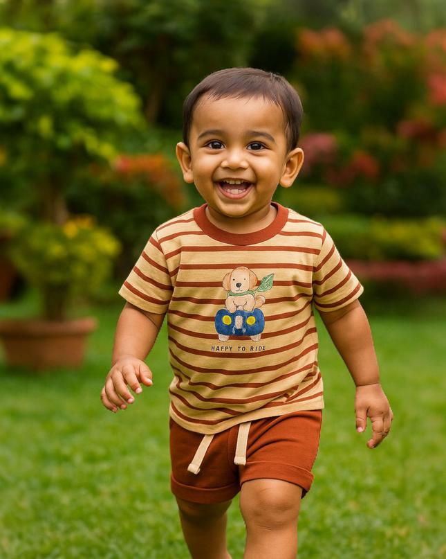Tshirt Pant Half Sleeves Set (HAPPY TO RIDE)