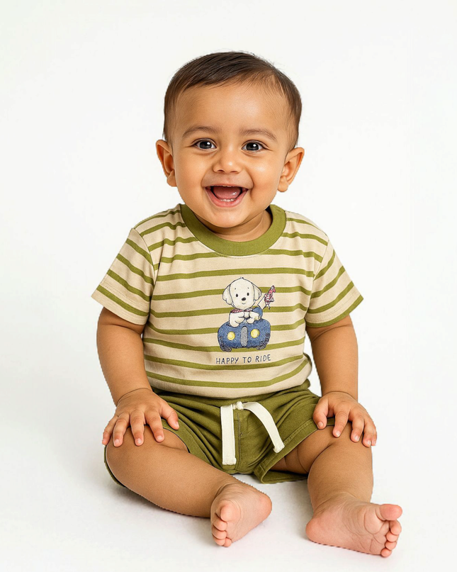 Tshirt Pant Half Sleeves Set (HAPPY TO RIDE)