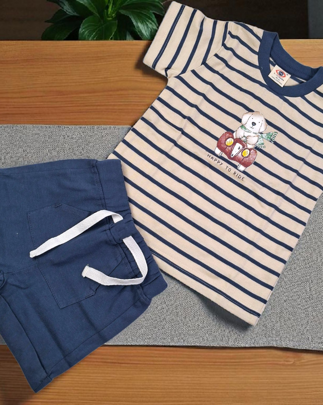 Tshirt Pant Half Sleeves Set (HAPPY TO RIDE)